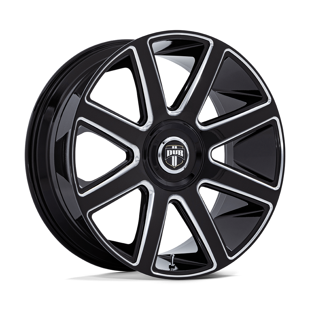 DUB 1PC DC273 PULL GLOSS BLACK MILLED Wheels - 24X9 15mm Offset 5X115 / 5X120 BP