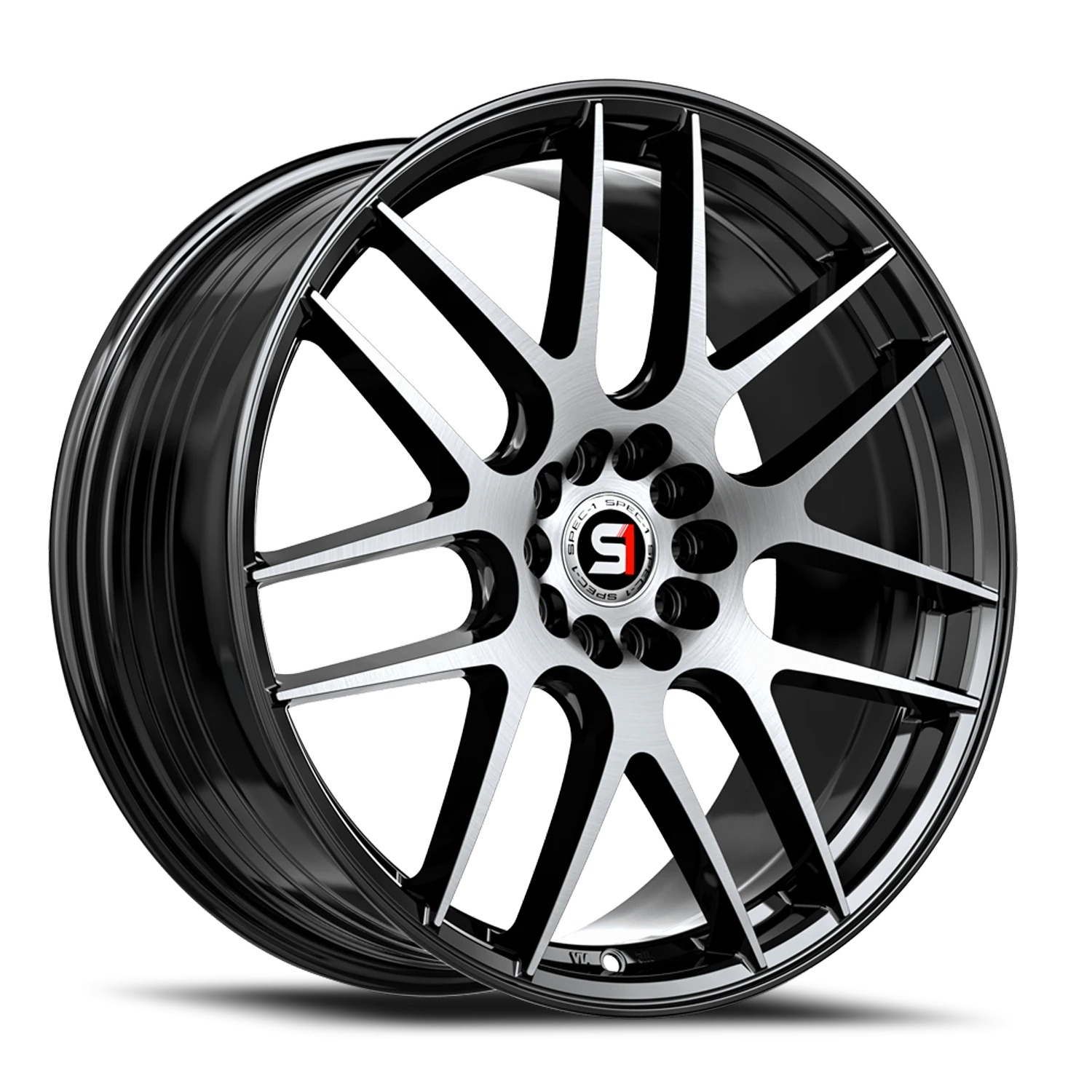 Spec-1 SP-65 Gloss Black & Machined Wheels - 17X8 42mm Offset 4X100 / 4X114.3 BP