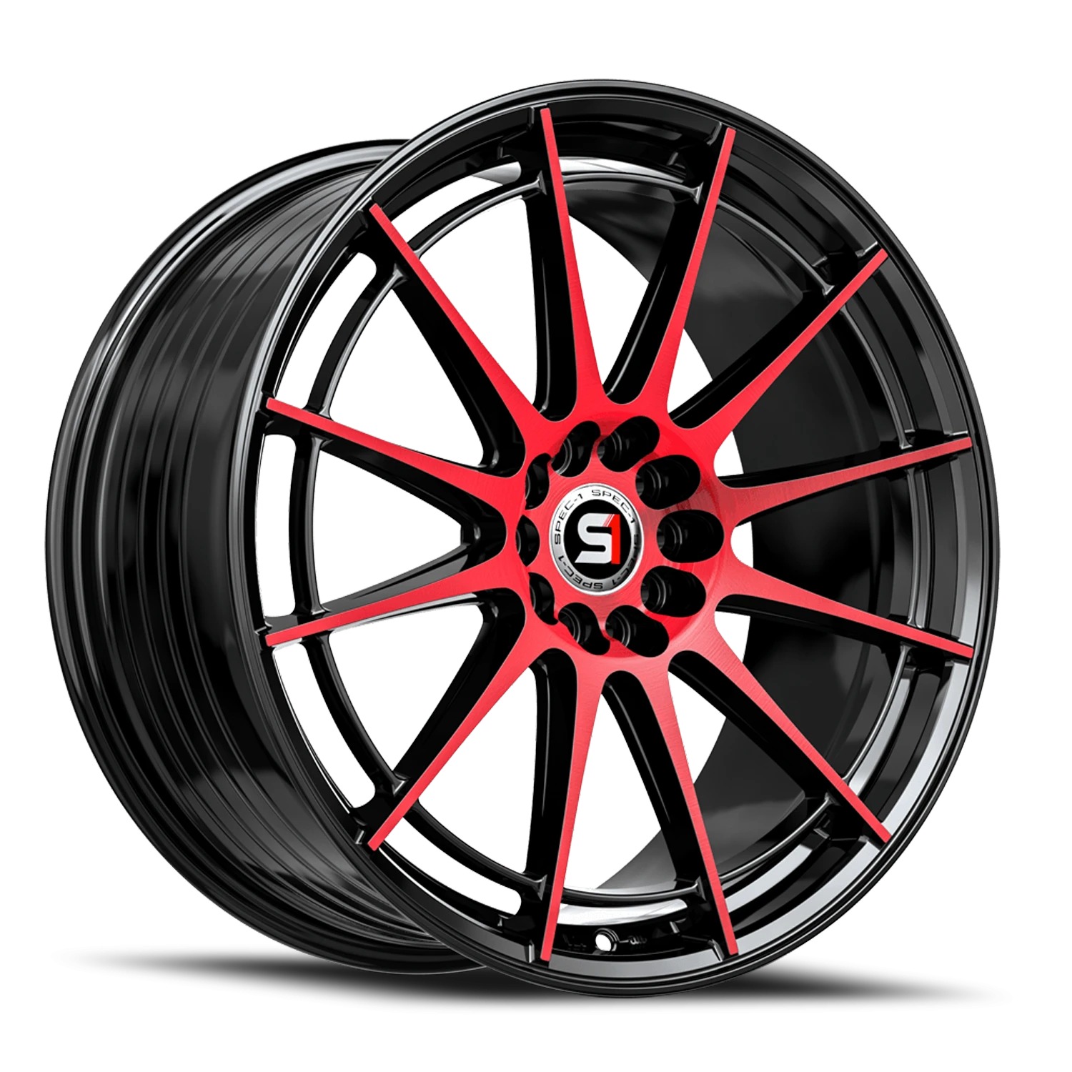 Spec-1 SP-64 Gloss Black & Red Machined Wheels - 18X10 42mm Offset ALL BP