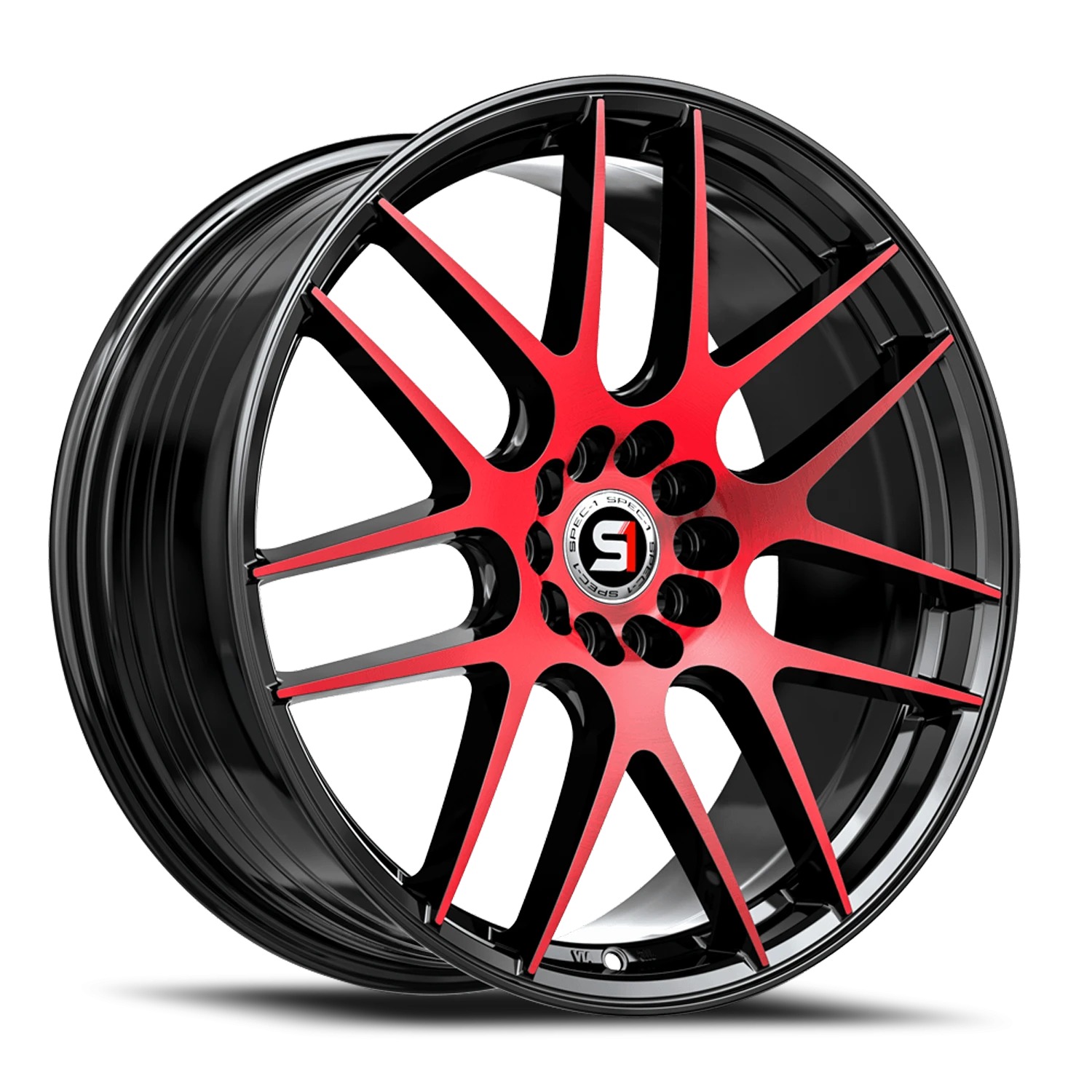 Spec-1 SP-65 Gloss Black & Red Machined Wheels - 18X9 38mm Offset 4X100 / 4X114.3 BP