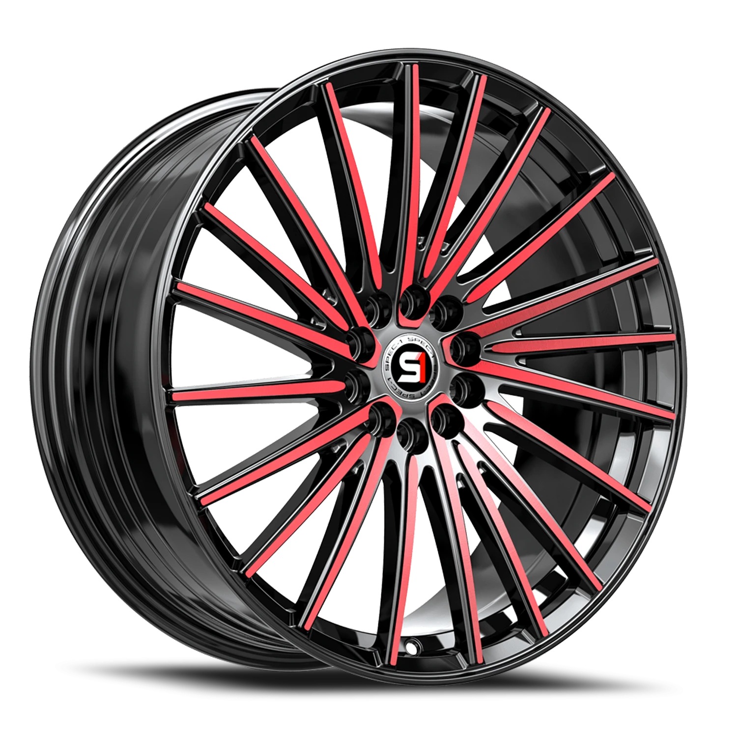 Spec-1 SP-68 Gloss Black & Red Machined Wheels - 20X8.5 38mm Offset 5X114.3 / 5X120 BP
