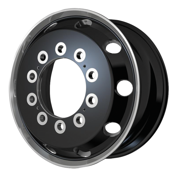 ATX AO404 JOURNEY GLOSSY BLACK W/ POLISHED LIP - FRONT Wheels - 22.5X12.25 119mm Offset 10X285.75 BP