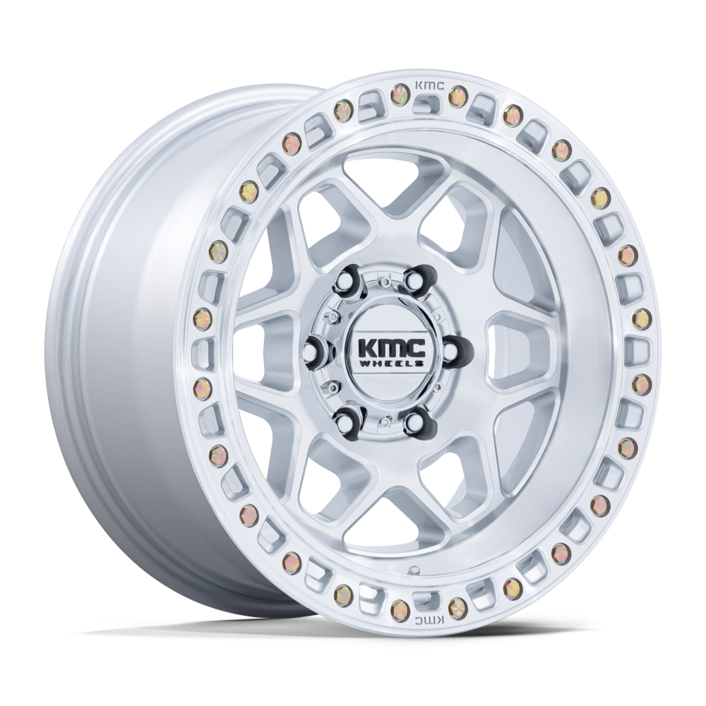 KMC KM553 TORX GLOSS SILVER W/ MACHINED FACE Wheels - 17X9 -12mm Offset 6X139.7 BP