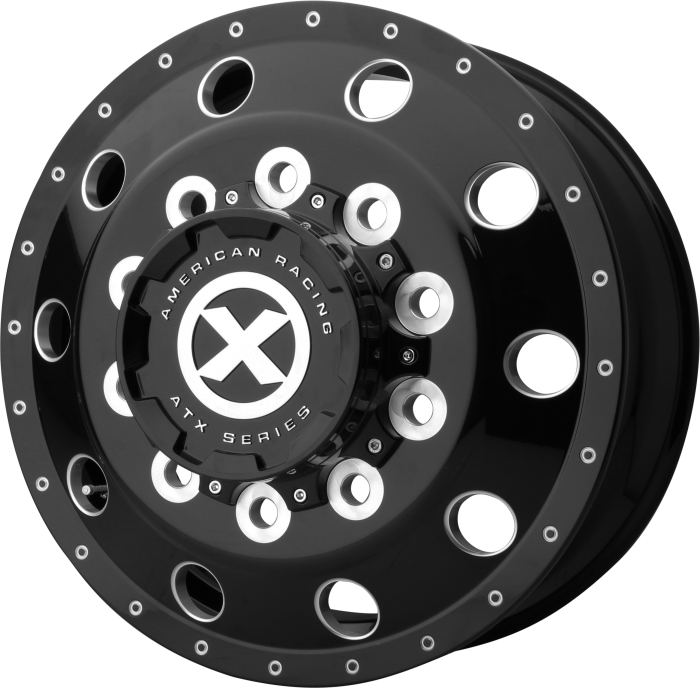 ATX AO400 BAJA GLOSS BLACK MILLED - 12.25 FRONT Wheels - 22.5X12.25 119mm Offset 10X285.75 BP