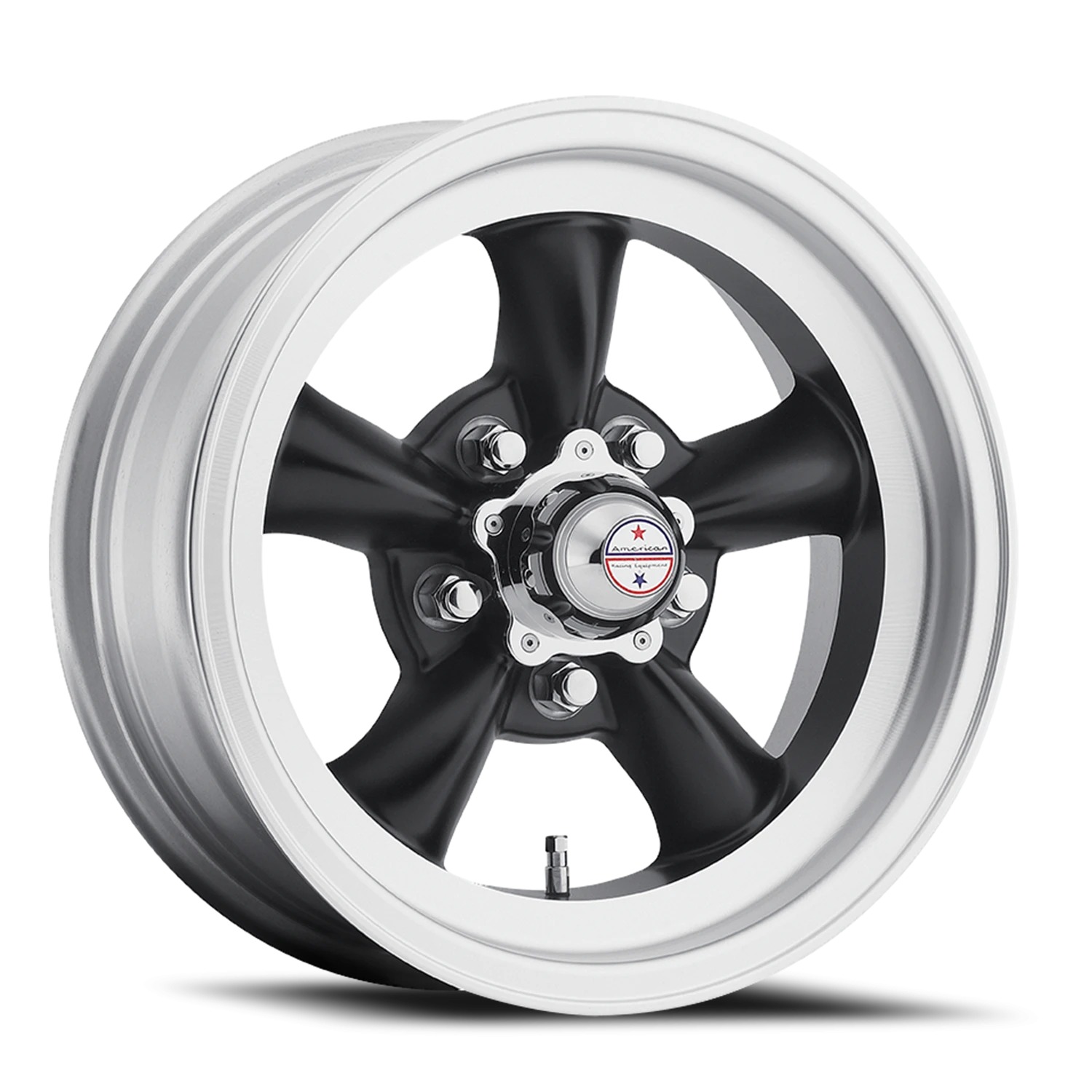 American Racing Vintage VN105 TORQ THRUST D SATIN BLACK W/ MACHINED LIP Wheels - 15X7 -6mm Offset 5X114.3 BP